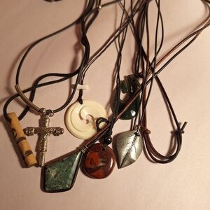 7 Unisex Corded Necklaces Some Natural Elements Cross Stones Rugged Hippie BEACH